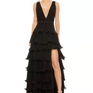 Bloomingdale’s Mac Duggal Sleeveless Ruffle Tiered V Neck Gown